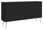 Commode trois portes Ovarlo avec rainures 163 cm noire avec pieds argentés