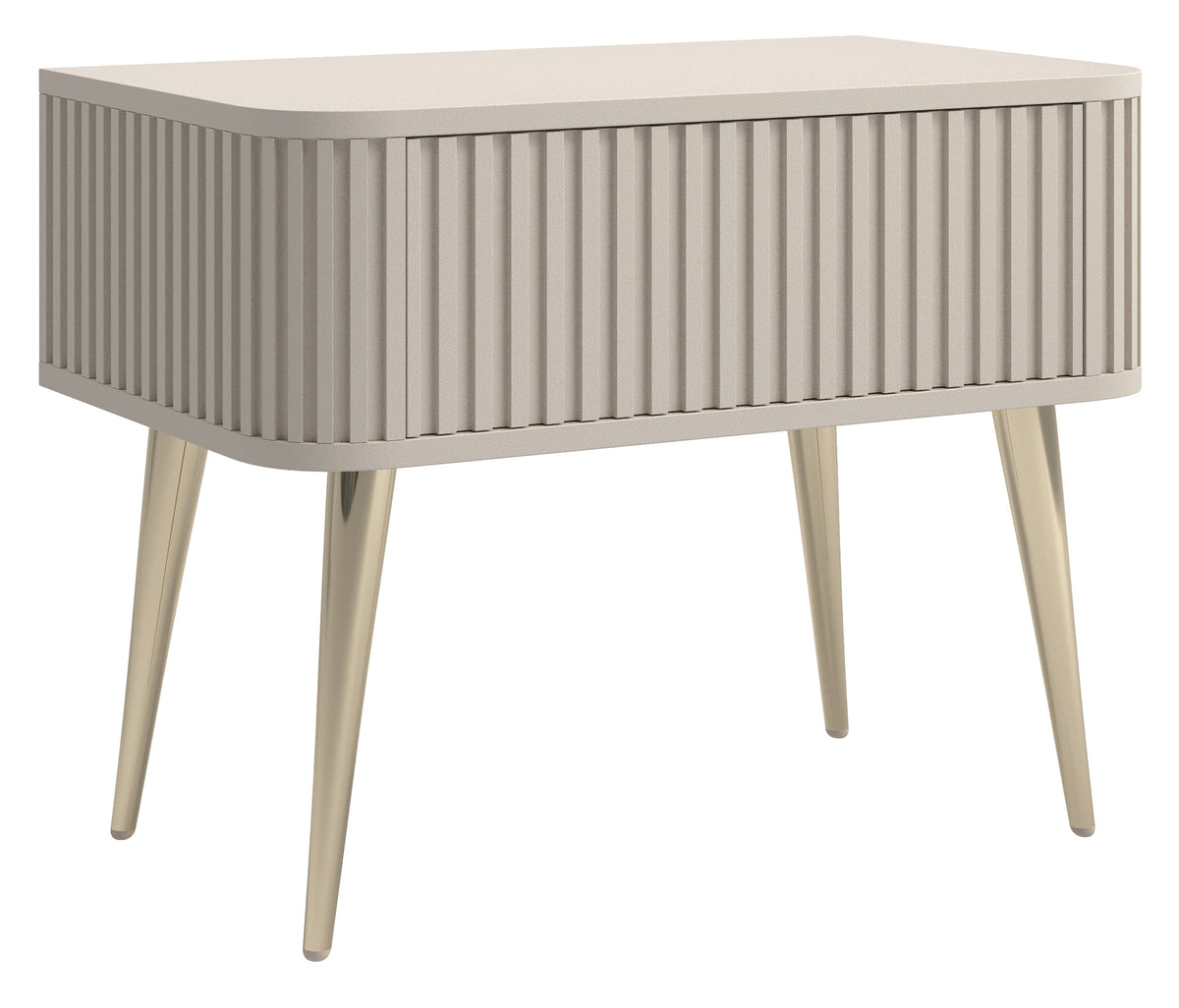 Table de chevet Ovarlo à cannelures avec tiroir 63 cm beige sable et pieds dorés