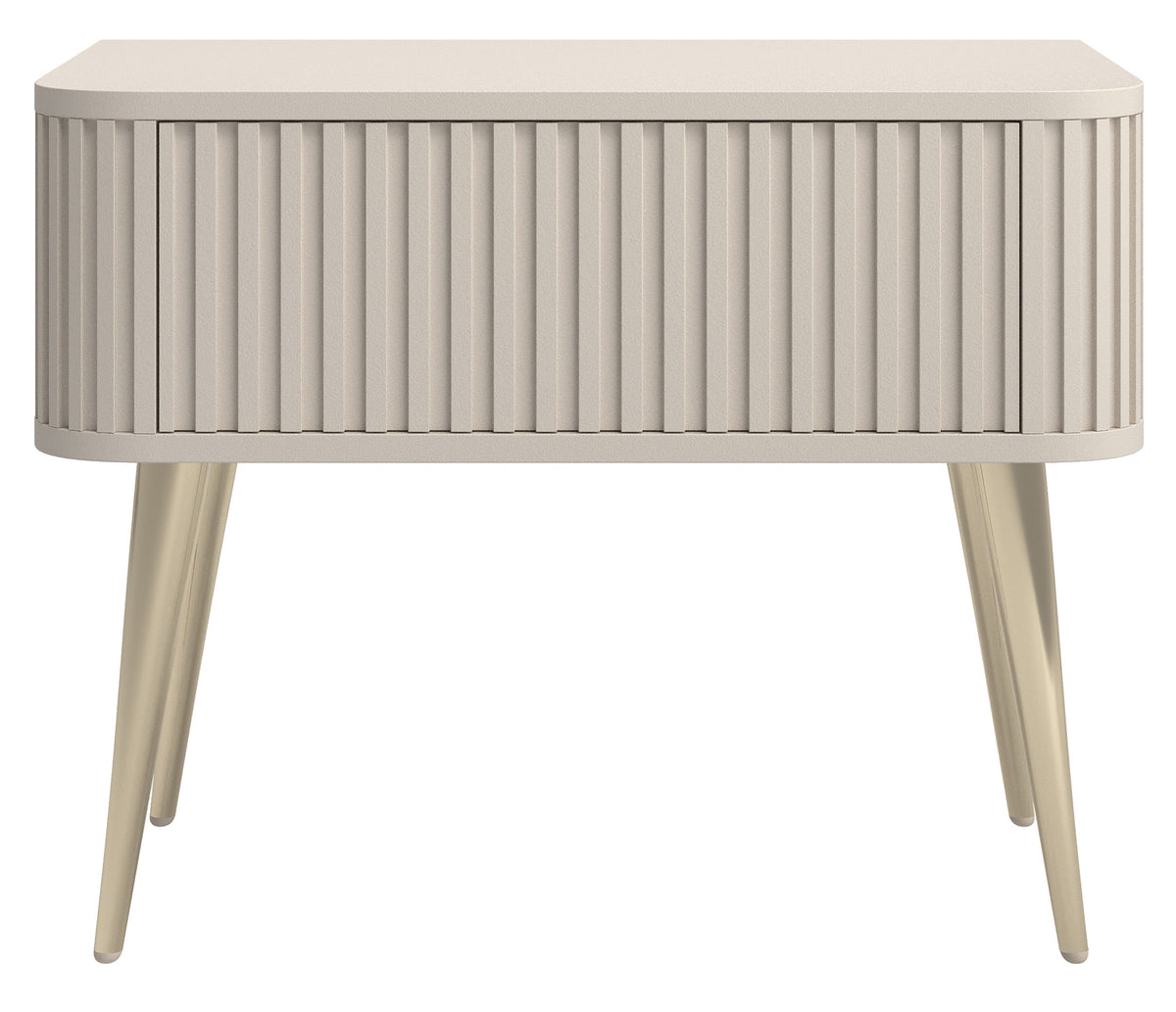 Table de chevet Ovarlo à cannelures avec tiroir 63 cm beige sable et pieds dorés