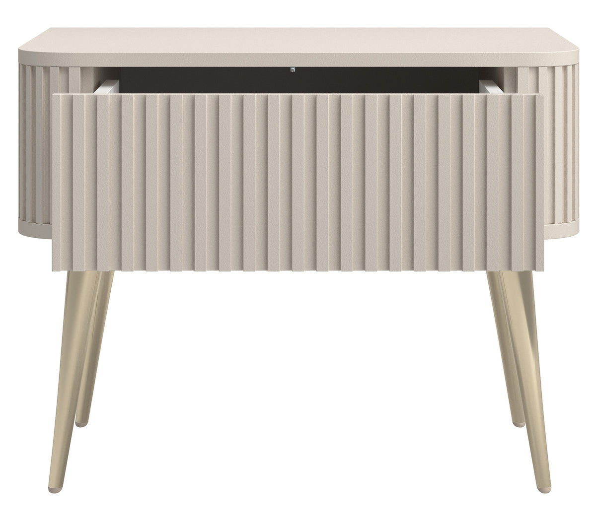 Table de chevet Ovarlo à cannelures avec tiroir 63 cm beige sable et pieds dorés