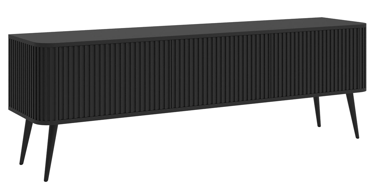 Meuble TV trois portes Ovarlo avec rainures 163 cm noir avec pieds noirs