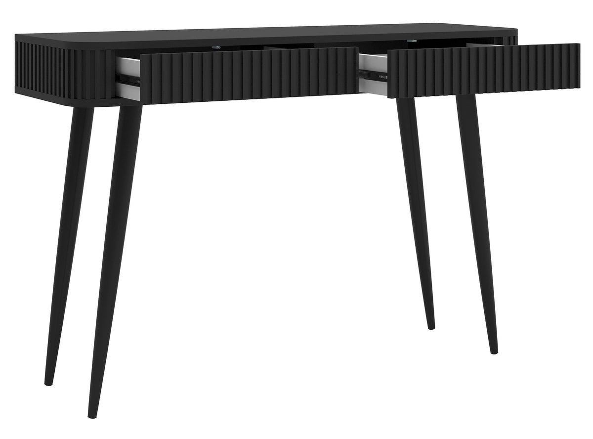 Toilette Ovarlo avec rainures et deux tiroirs 113 cm noire avec pieds noirs