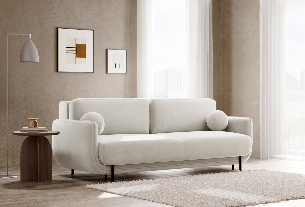 Drei-Sitzer-Schlafsofa Ovals, cremefarbener Samt