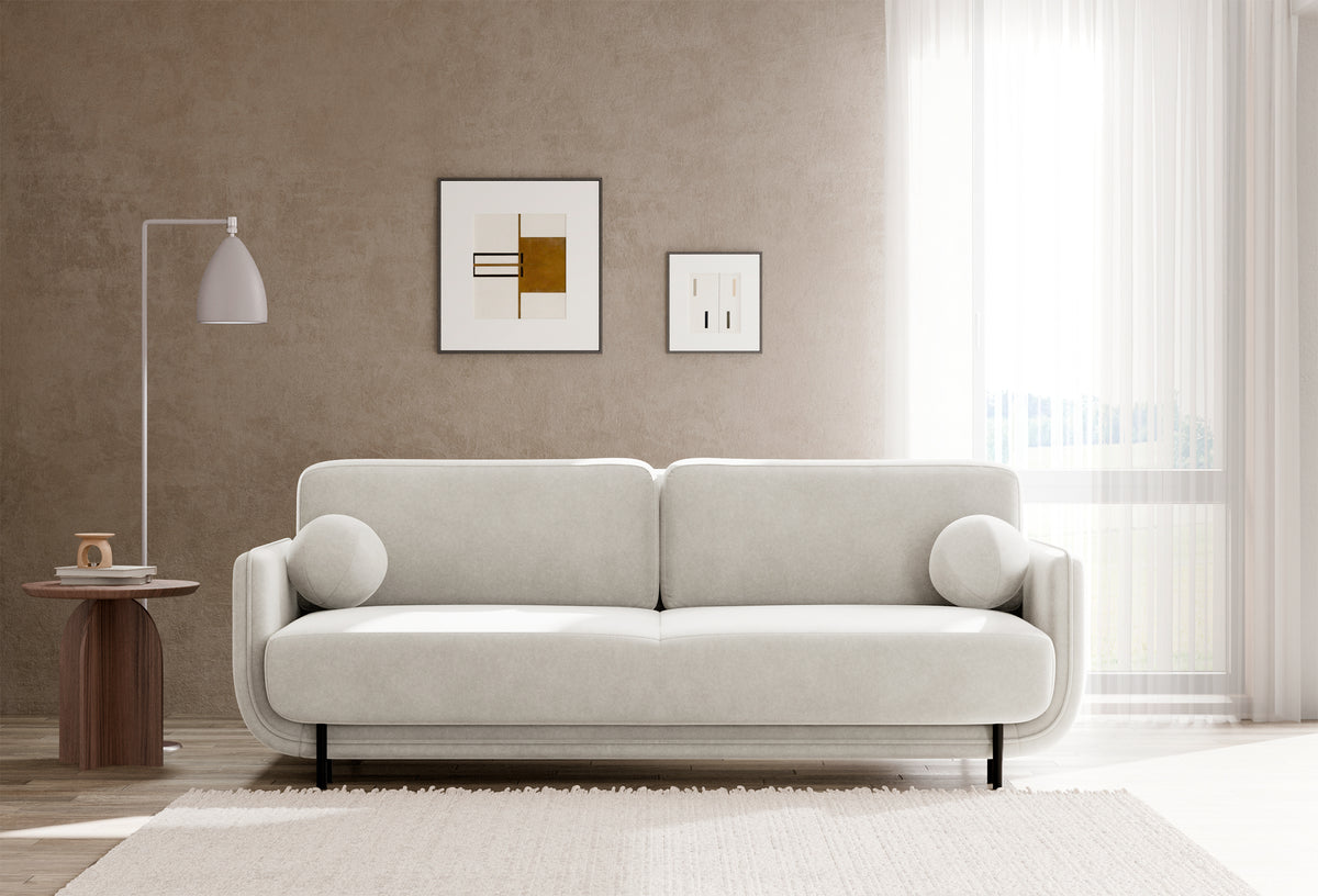Drei-Sitzer-Schlafsofa Ovals, cremefarbener Samt