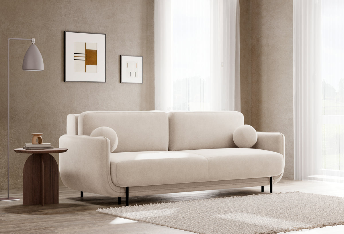 Dreisitziges ausklappbares Sofa Ovals in hellbeigem Samt