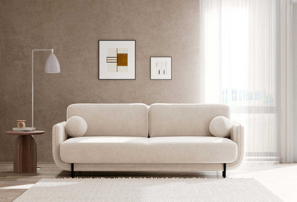Canapé-lit 3 places Ovals velours beige clair