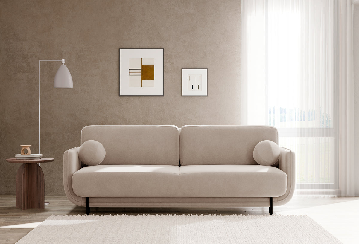 Beiger Ovals Dreisitzer-Schlafsofa aus Samt