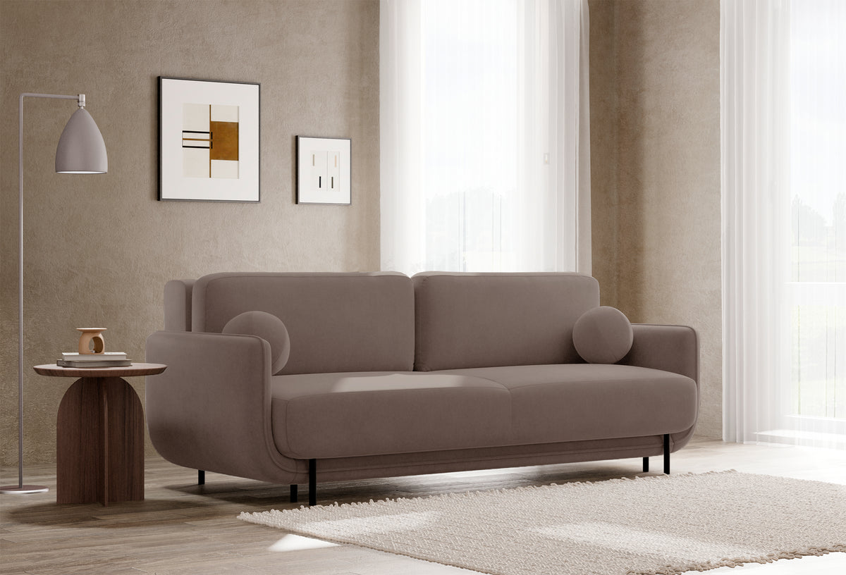 Dreisitziges ausklappbares Sofa Ovals hellbrauner Samt
