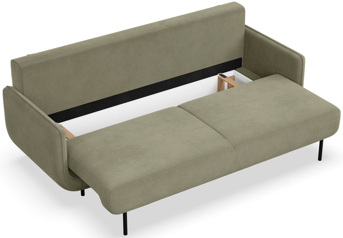 Drei-Sitzer-Schlafsofa Ovals aus salbeigrünem Samtvelours