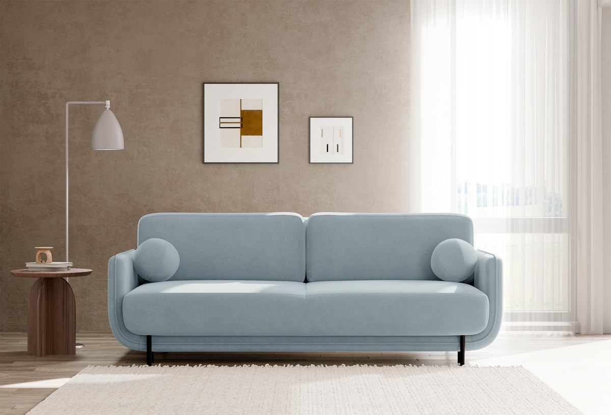 Dreisitziges ausklappbares Sofa Ovals, hellblauer Samt