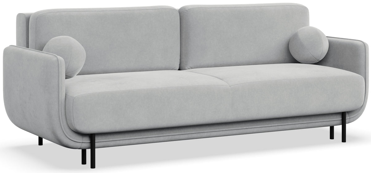 Dreisitziges ausklappbares Sofa Ovals in hellgrauem Samtstoff
