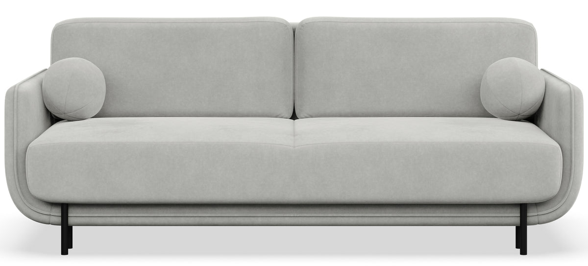 Dreisitziges ausklappbares Sofa Ovals in hellgrauem Samtstoff
