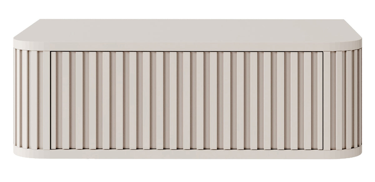 Hängender Nachttisch Ovarlo mit Rillen und Schublade, 63 cm, sandbeige