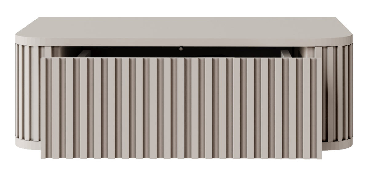 Hängender Nachttisch Ovarlo mit Rillen und Schublade, 63 cm, sandbeige