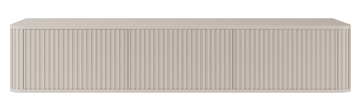 Meuble TV suspendu Ovarlo trois portes avec rainures 163 cm beige sable