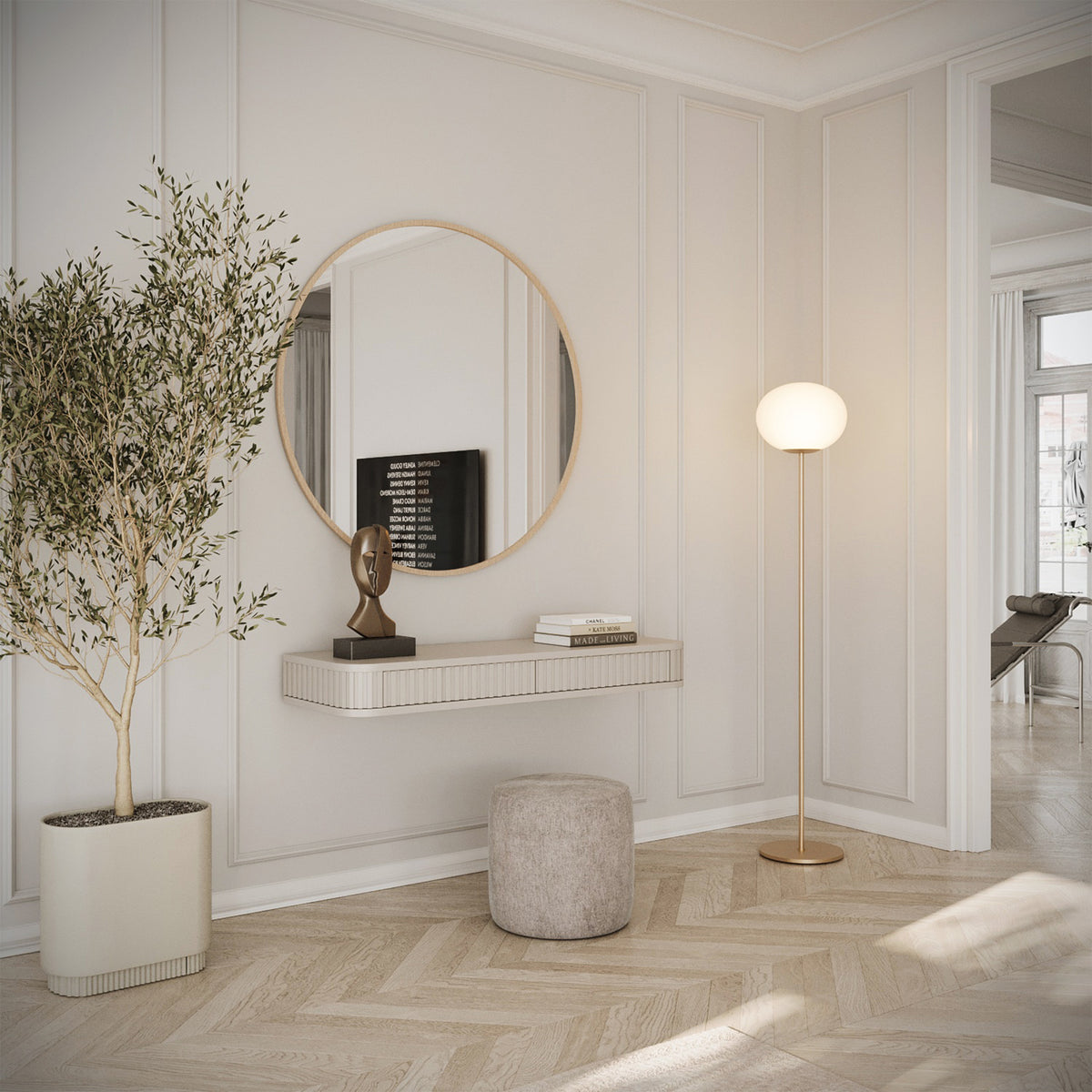 Toilette murale Ovarlo avec rainures et deux tiroirs 113 cm beige sable