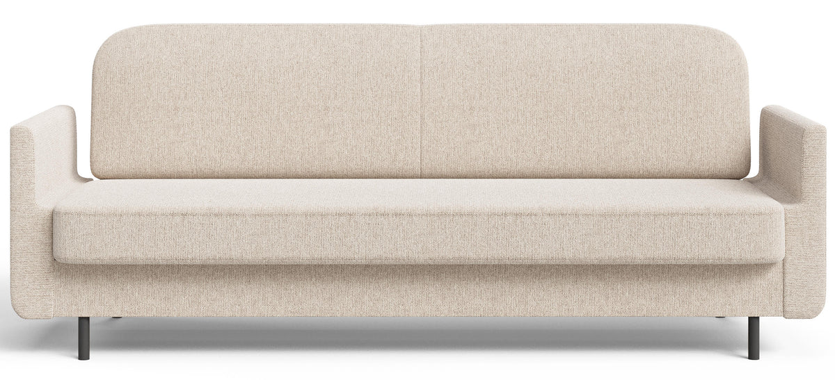 Dreisitziges ausklappbares Sofa Ovelio in hellbeige, hydrophobes Chenille-Gewebe