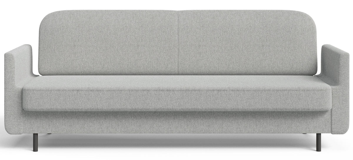 Dreisitziges ausklappbares Sofa Ovelio in hellgrauem, hydrophobem Chenille-Stoff