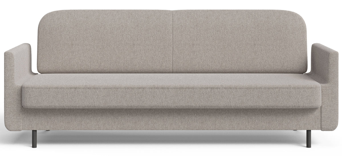 Dreisitziges ausklappbares Sofa Ovelio in grau-beige, hydrophober Chenille-Stoff