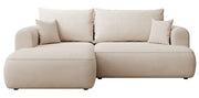 Canapé d'angle avec fonction couchage Ovo mini en L, côté gauche, avec rangement, en chenille crème facile à nettoyer