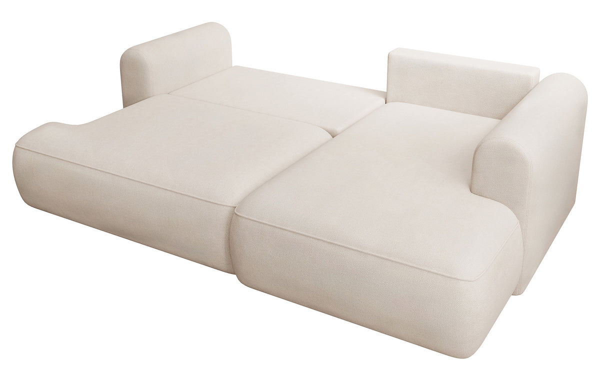 Canapé d'angle avec fonction couchage Ovo mini en L, côté droit, avec rangement, en chenille crème facile d'entretien
