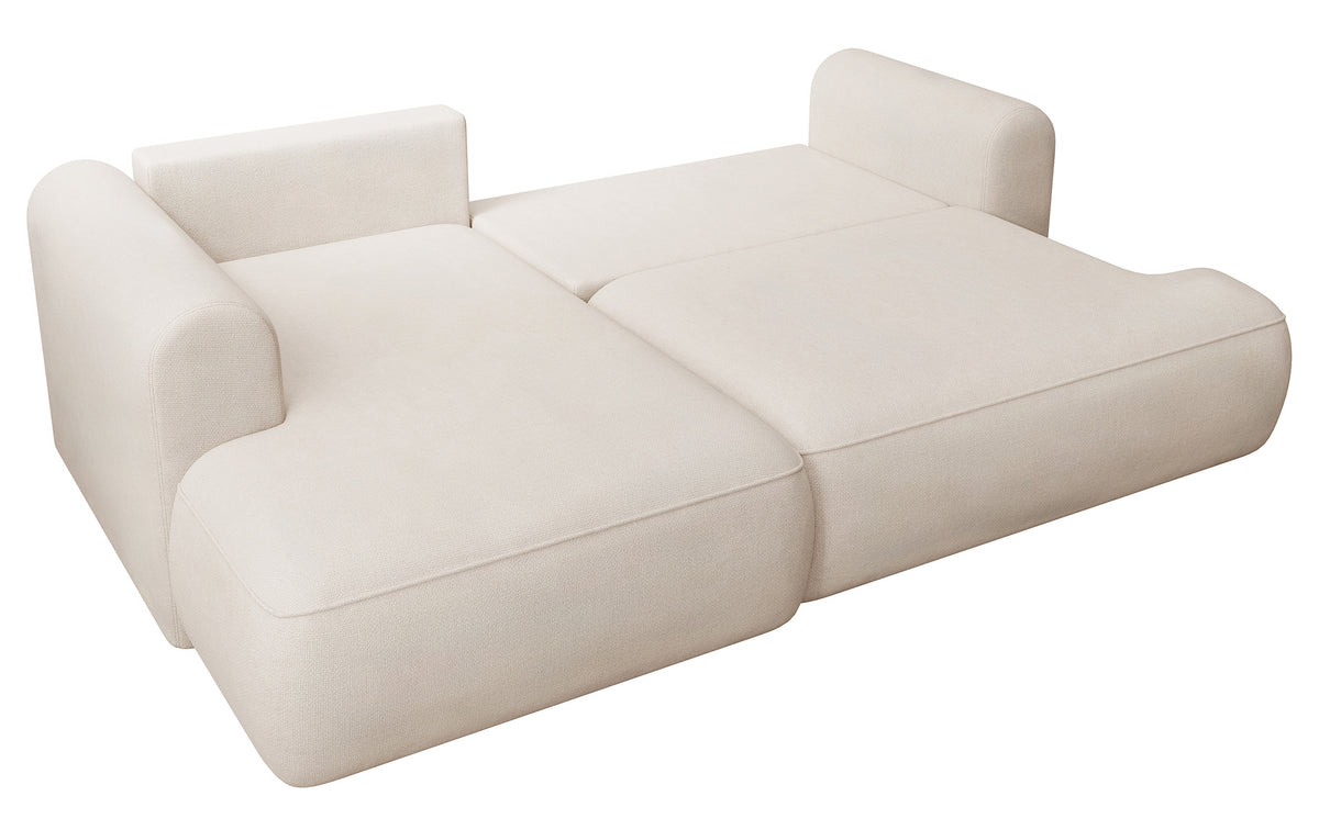 Canapé d'angle avec fonction couchage Ovo mini en L, côté gauche, avec rangement, en chenille crème facile à nettoyer
