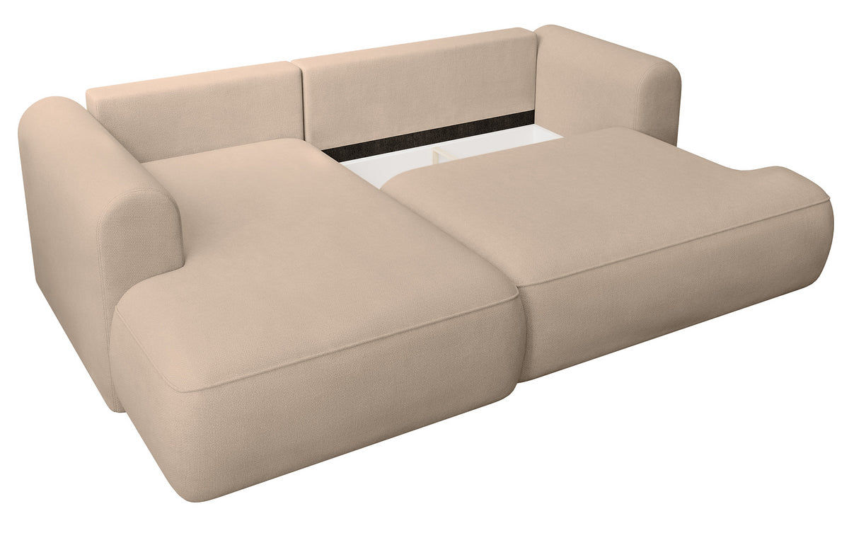 Ecksofa mit Schlaffunktion Ovo mini, L-förmig, linksseitig, mit Stauraum, beige Chenille, pflegeleicht