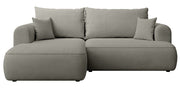 Canapé d'angle convertible Ovo mini en L, côté gauche, avec coffre, tissu chenille gris clair facile d'entretien