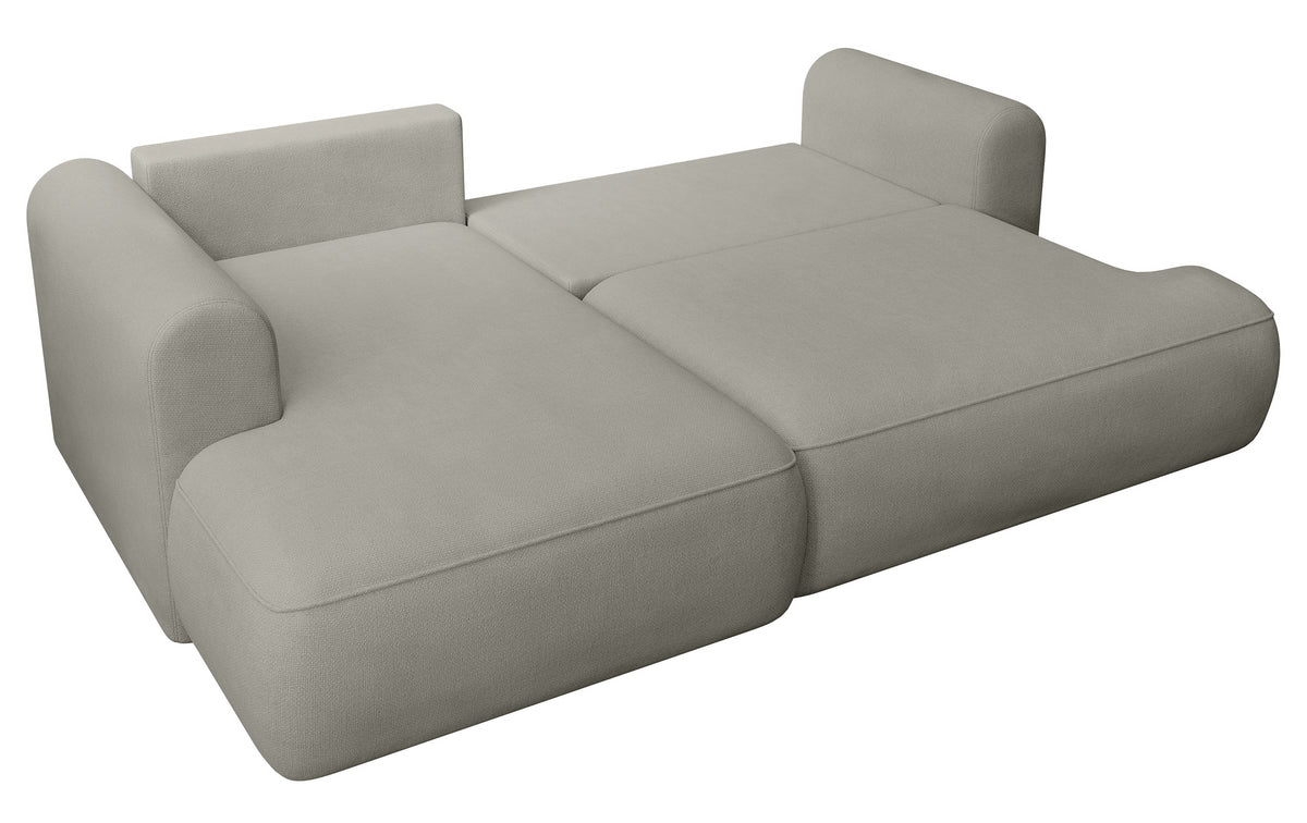 Canapé d'angle convertible Ovo mini en L, côté gauche, avec coffre, tissu chenille gris clair facile d'entretien