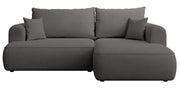 Canapé d’angle droit Ovo mini en L avec fonction couchage et coffre, tissu chenille gris foncé facile à nettoyer
