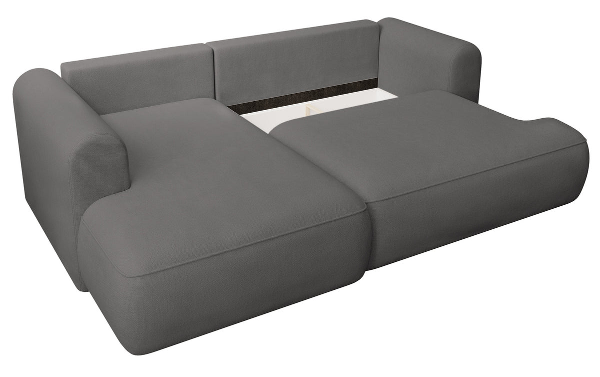 Ecksofa mit Schlaffunktion Ovo Mini, L-förmig, linksseitig, mit Stauraum, dunkelgrauer, pflegeleichter Chenillestoff