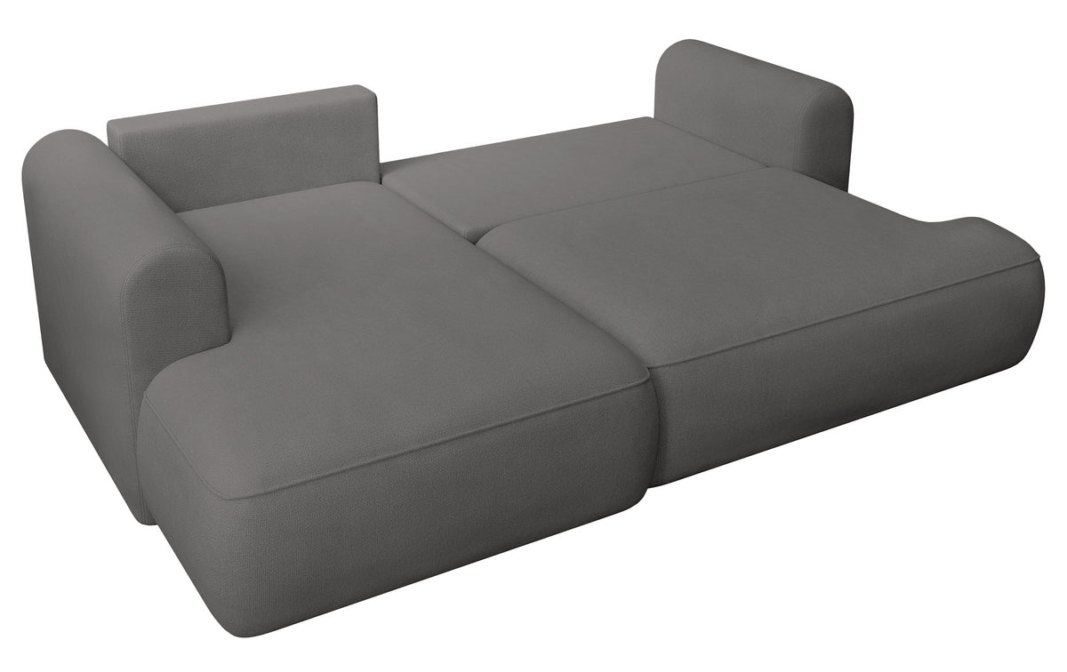 Ecksofa mit Schlaffunktion Ovo Mini, L-förmig, linksseitig, mit Stauraum, dunkelgrauer, pflegeleichter Chenillestoff