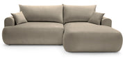 Canapé d'angle droit Ovo avec fonction couchage et coffre de rangement, velours gris beige facile d'entretien
