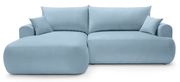 Canapé d'angle convertible Ovo en L, orientation gauche, avec coffre de rangement, velours hydrofuge bleu ciel