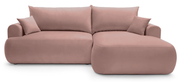 Canapé d'angle droit convertible Ovo en velours hydrofuge rose clair avec coffre de rangement