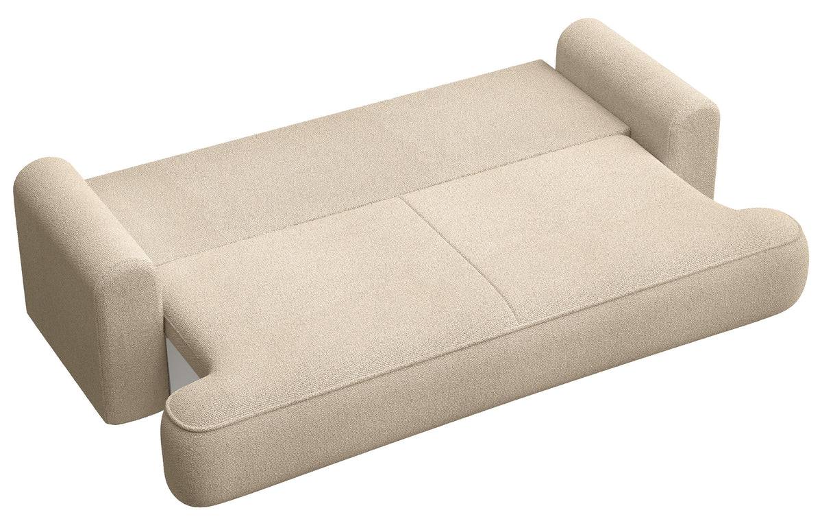 Dreisitziges ausklappbares Sofa Ovo mit Stauraum, hellbeige Chenille