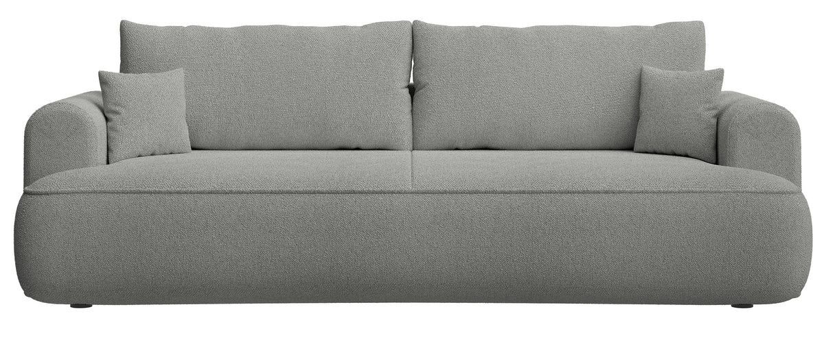 Dreisitziges ausklappbares Sofa Ovo mit Stauraum, grauer Chenille-Bezug