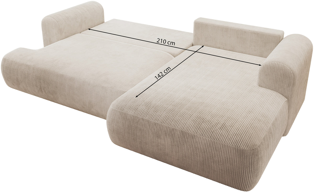 Ecksofa mit Schlaffunktion Ovo Cord, L-förmig, linksseitig, mit Stauraum, grau-beige Cordstoff