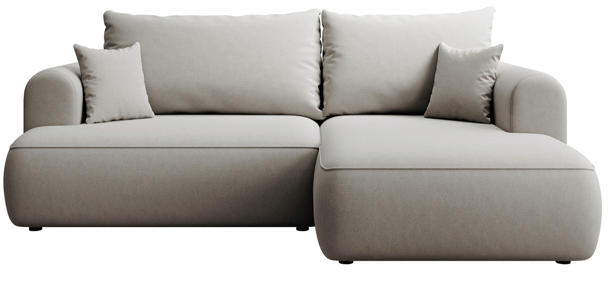 Canapé d'angle convertible Ovo mini en L, côté droit, avec coffre de rangement, velours gris facile à nettoyer