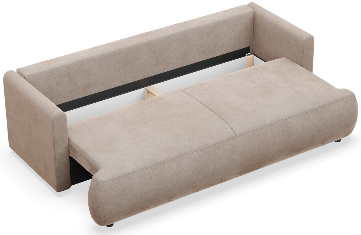 Drei-Sitzer-Schlafsofa Ovo Mini mit Stauraum, beige, Velours, pflegeleicht
