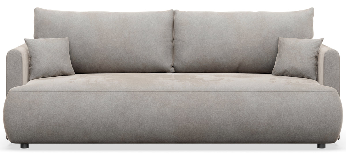 Dreisitziges ausklappbares Sofa Ovo Mini mit Stauraum, grauer Velours, leicht zu reinigen