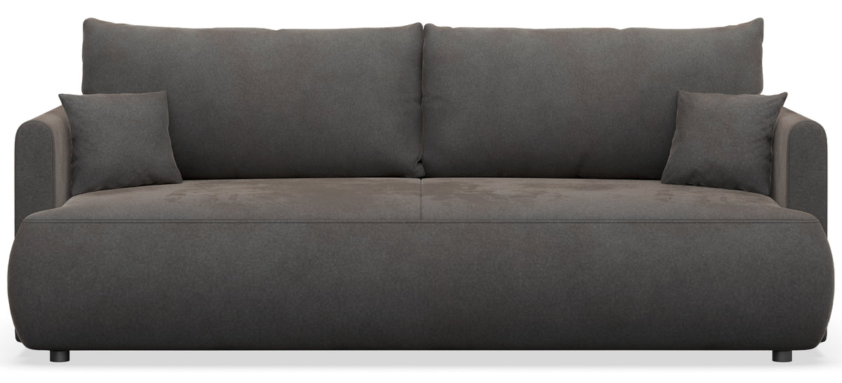 Dreisitziges ausklappbares Sofa Ovo Mini mit Stauraum, dunkelgrauer, pflegeleichter Samtvelours