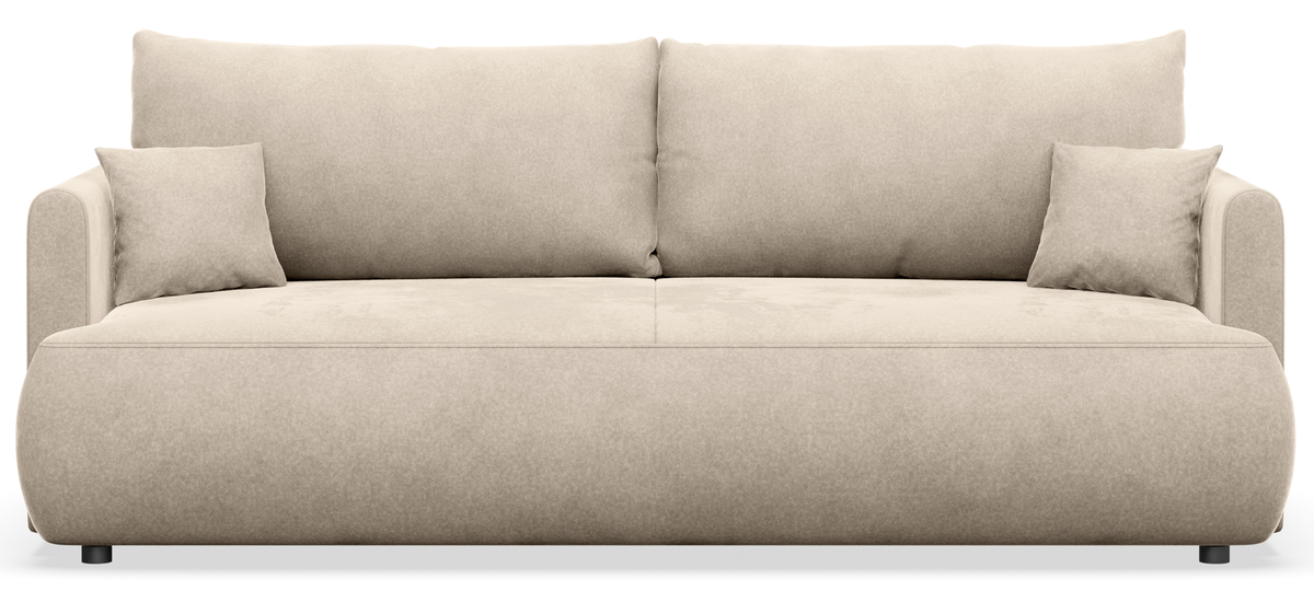 Drei-Sitzer-Schlafsofa Ovo Mini mit Stauraum, hellbeiger Samt, pflegeleicht