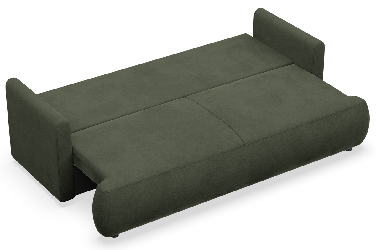 Canapé convertible 3 places Ovo mini avec coffre, velours olive facile à nettoyer