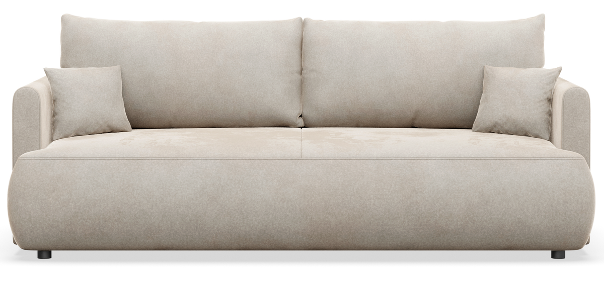 Drei-Sitzer-Schlafsofa Ovo Mini mit Stauraum, cremefarbener Velours, pflegeleicht