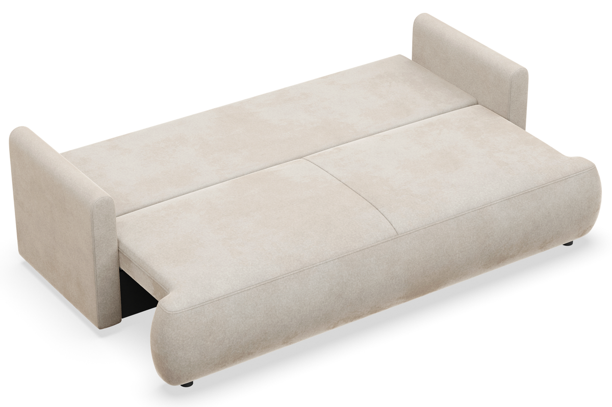 Drei-Sitzer-Schlafsofa Ovo Mini mit Stauraum, cremefarbener Velours, pflegeleicht
