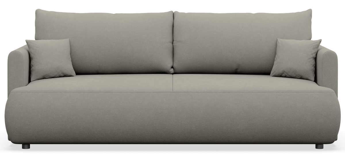 Dreisitziges ausklappbares Sofa Ovo Mini mit Stauraum, hellgrauer Chenille-Stoff, pflegeleicht