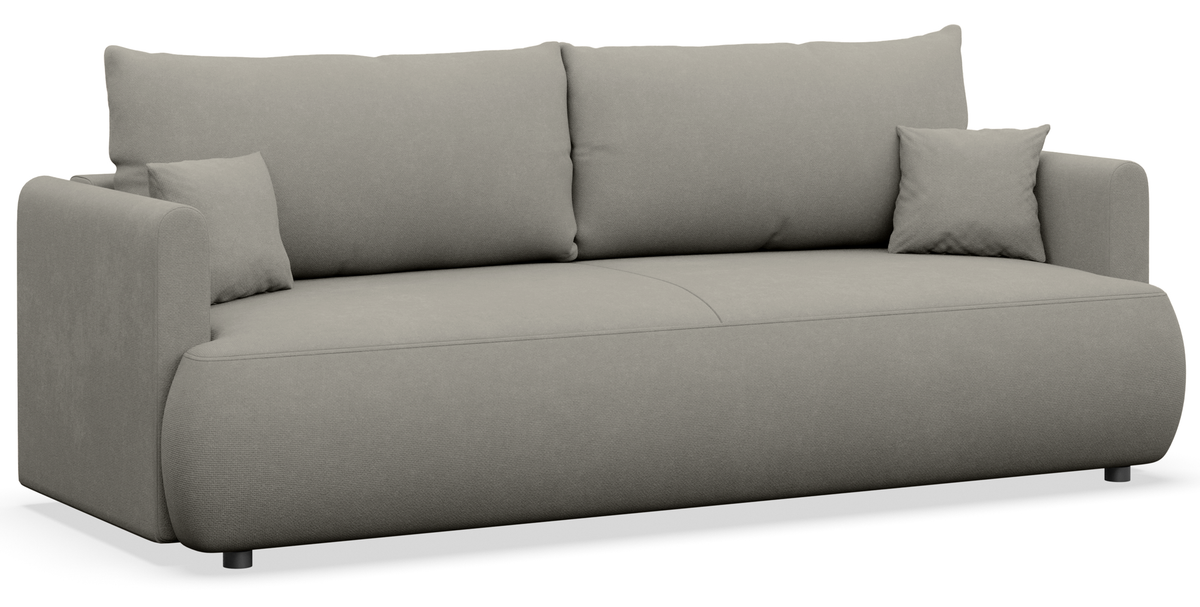 Canapé convertible 3 places Ovo mini avec coffre, tissu chenille gris clair facile à nettoyer