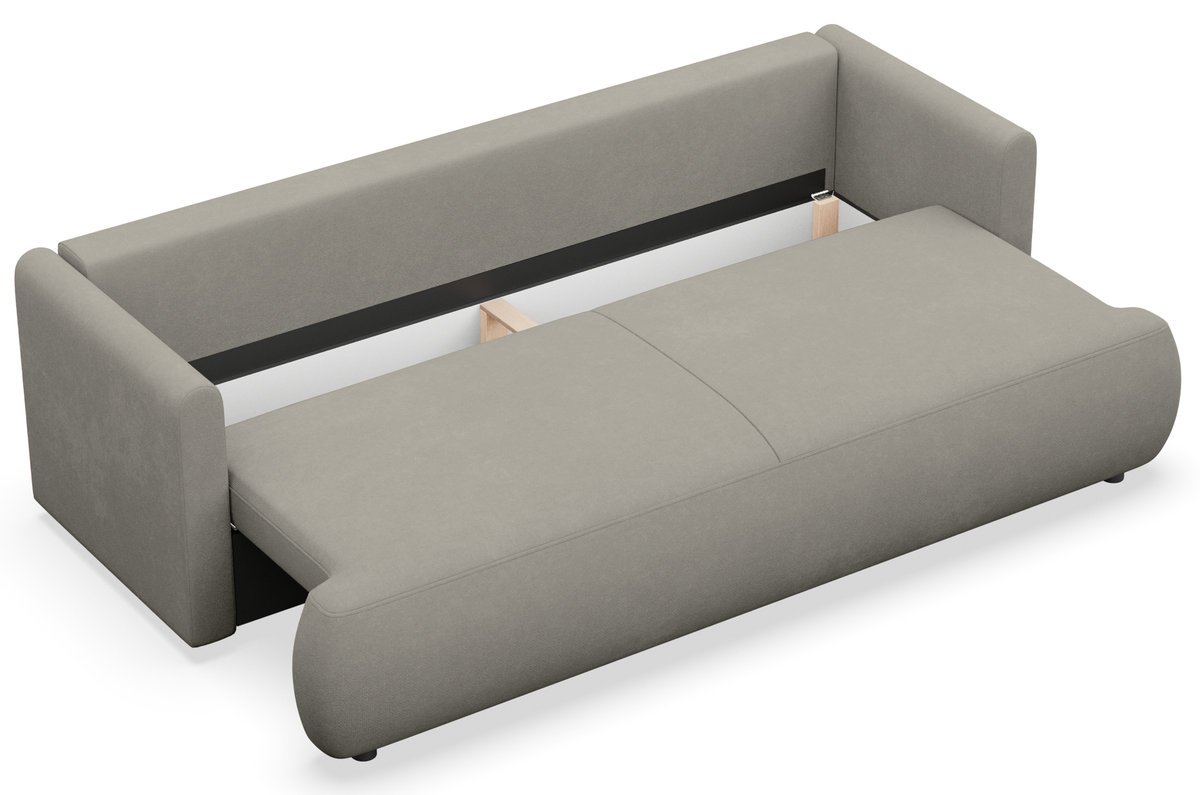Canapé convertible 3 places Ovo mini avec coffre, tissu chenille gris clair facile à nettoyer