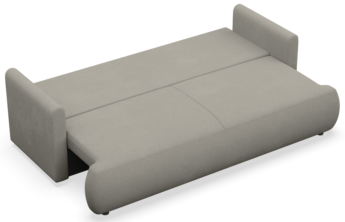 Canapé convertible 3 places Ovo mini avec coffre, tissu chenille gris clair facile à nettoyer